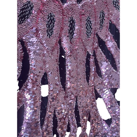 Vintage Womens Top Size 44 Pink Handmade Beaded Sequin Flame Pattern Pure Silk - Picture 3 of 13